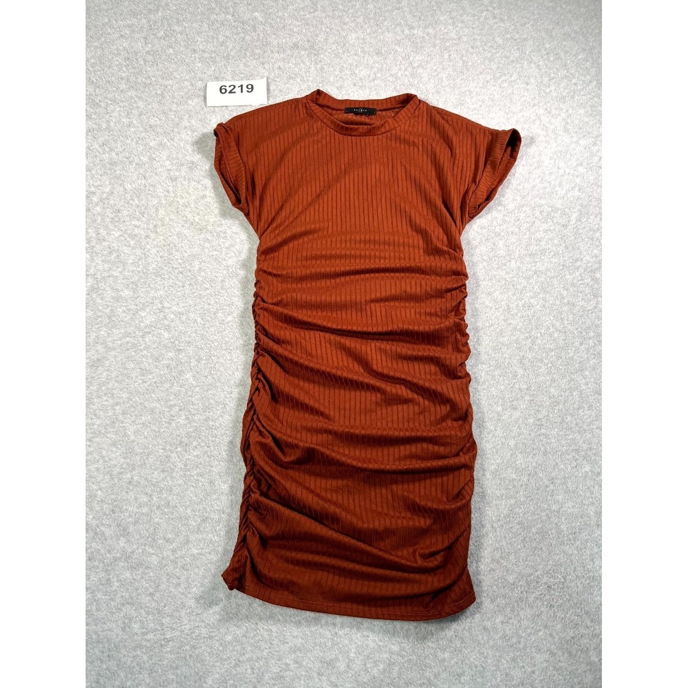 21 Saints Ruched Bodycon Dress Womens M Rust Stretch Ribbed Casual‎ Summer